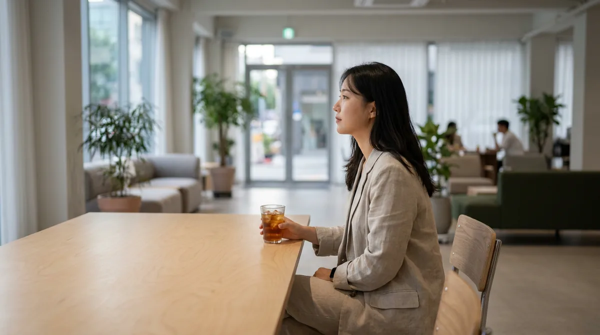 파티 시작 전 혼자 앉아 있는 모습