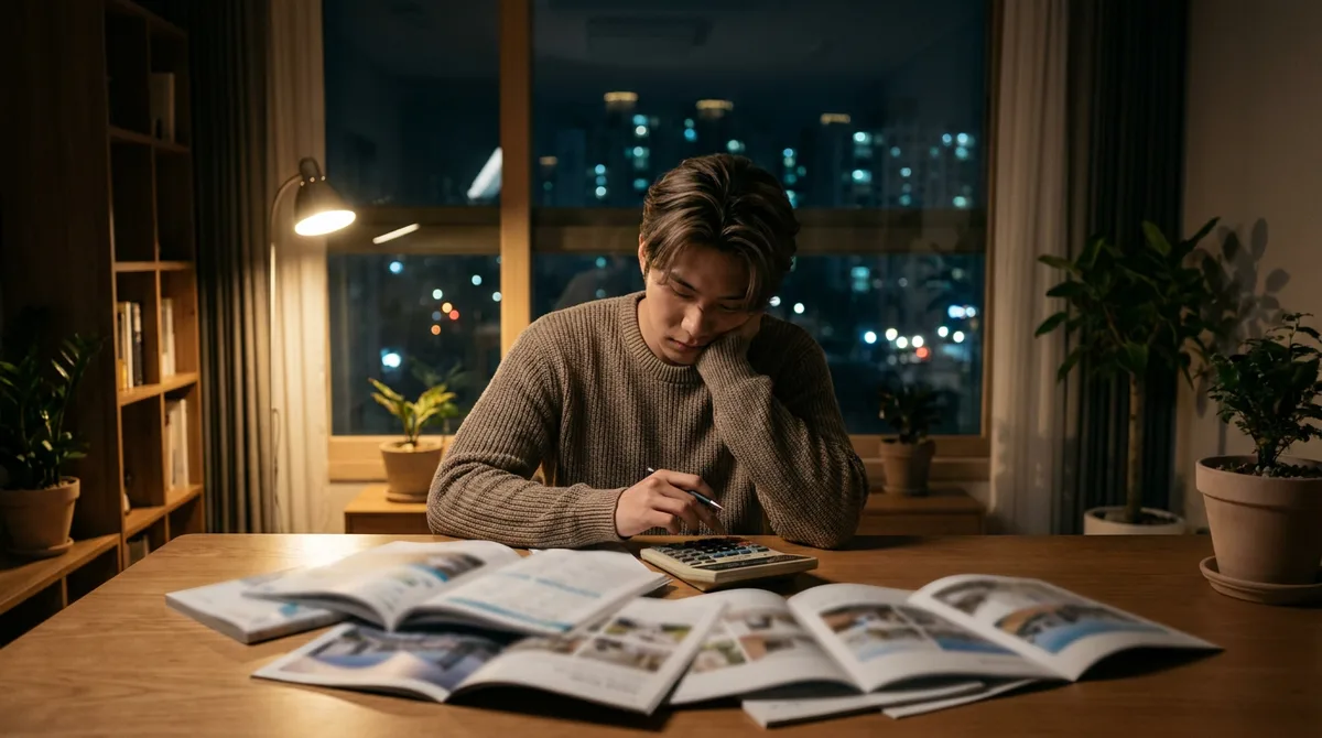 집에서 소개팅 경로별 비용을 비교하는 모습