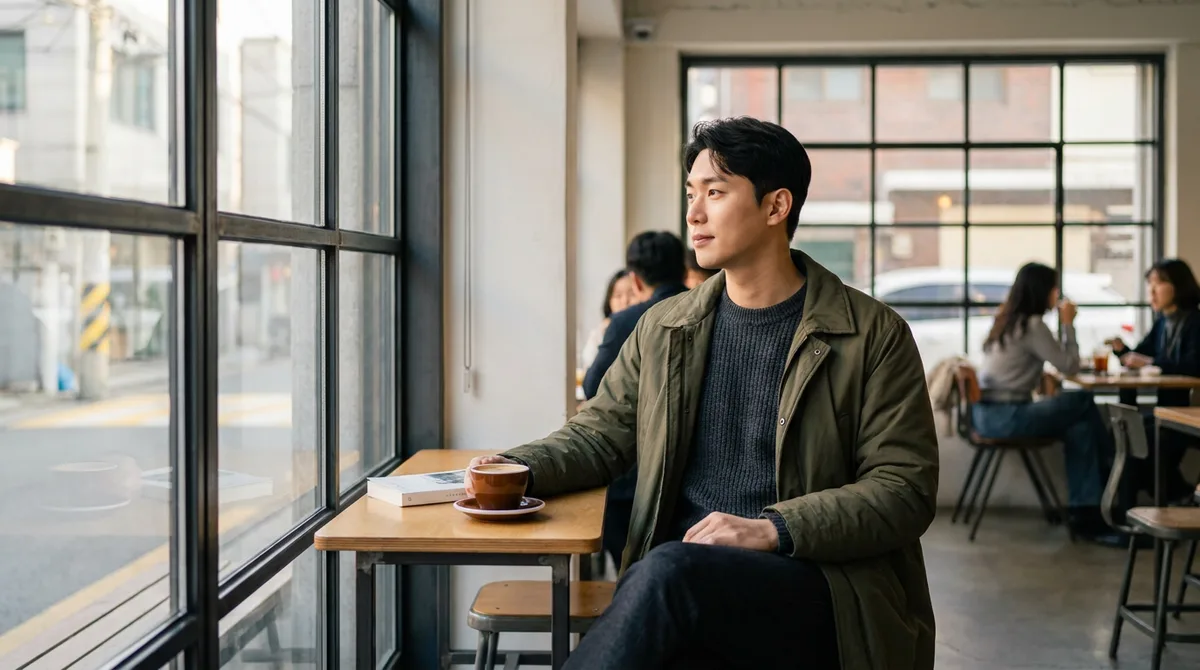 카페에서 편안한 자세로 앉아 있는 남자