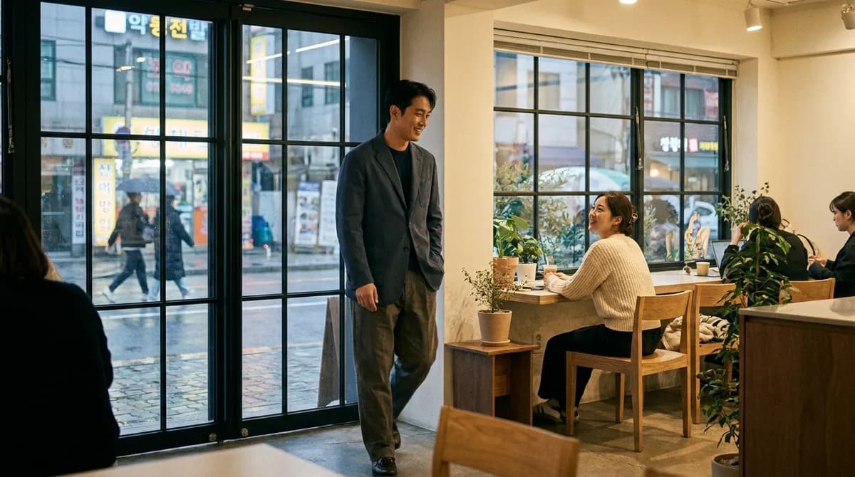 소개팅 장소에 들어서는 남성의 모습