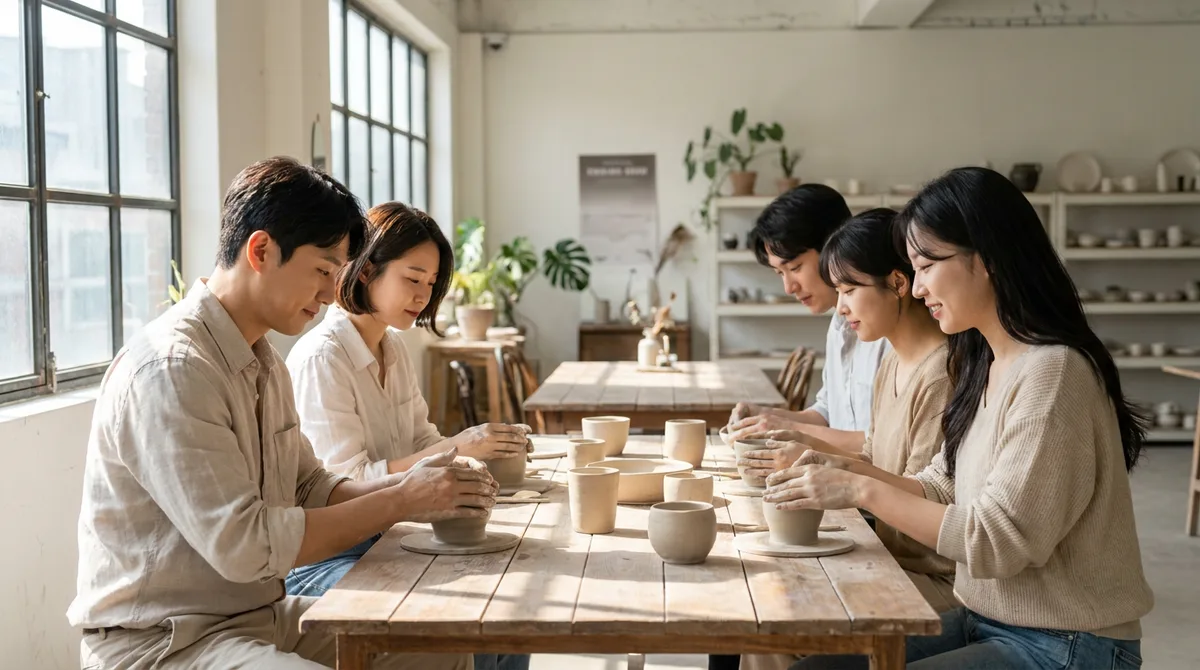 오후 공방에서 함께 도자기를 빚는 2030 무리