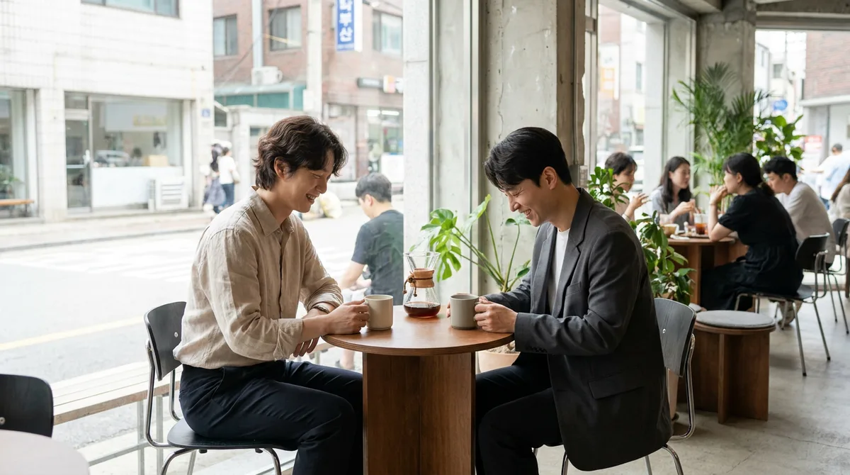 낮에 사람 많은 카페에서 처음 만나는 모습