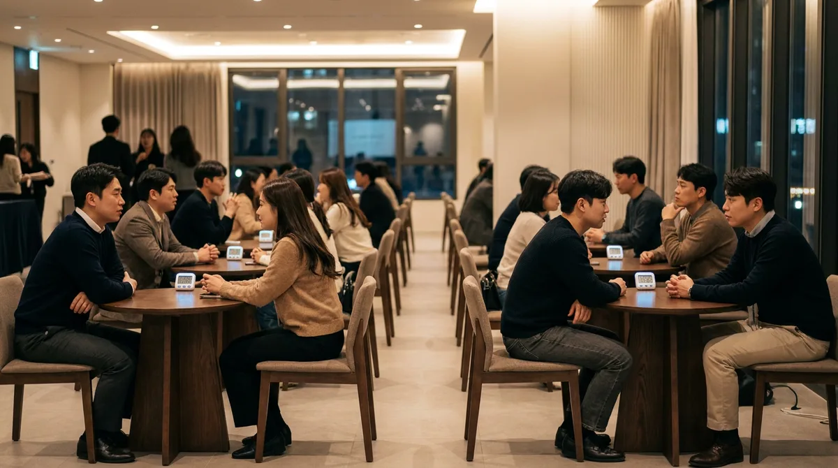 스피드데이팅 행사장에 놓인 테이블과 타이머