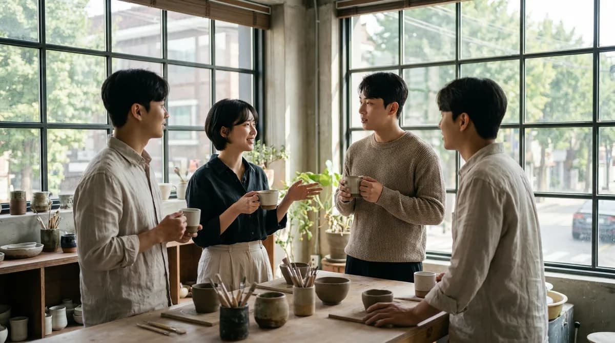 주말 원데이클래스에서 자연스럽게 대화하는 사람들